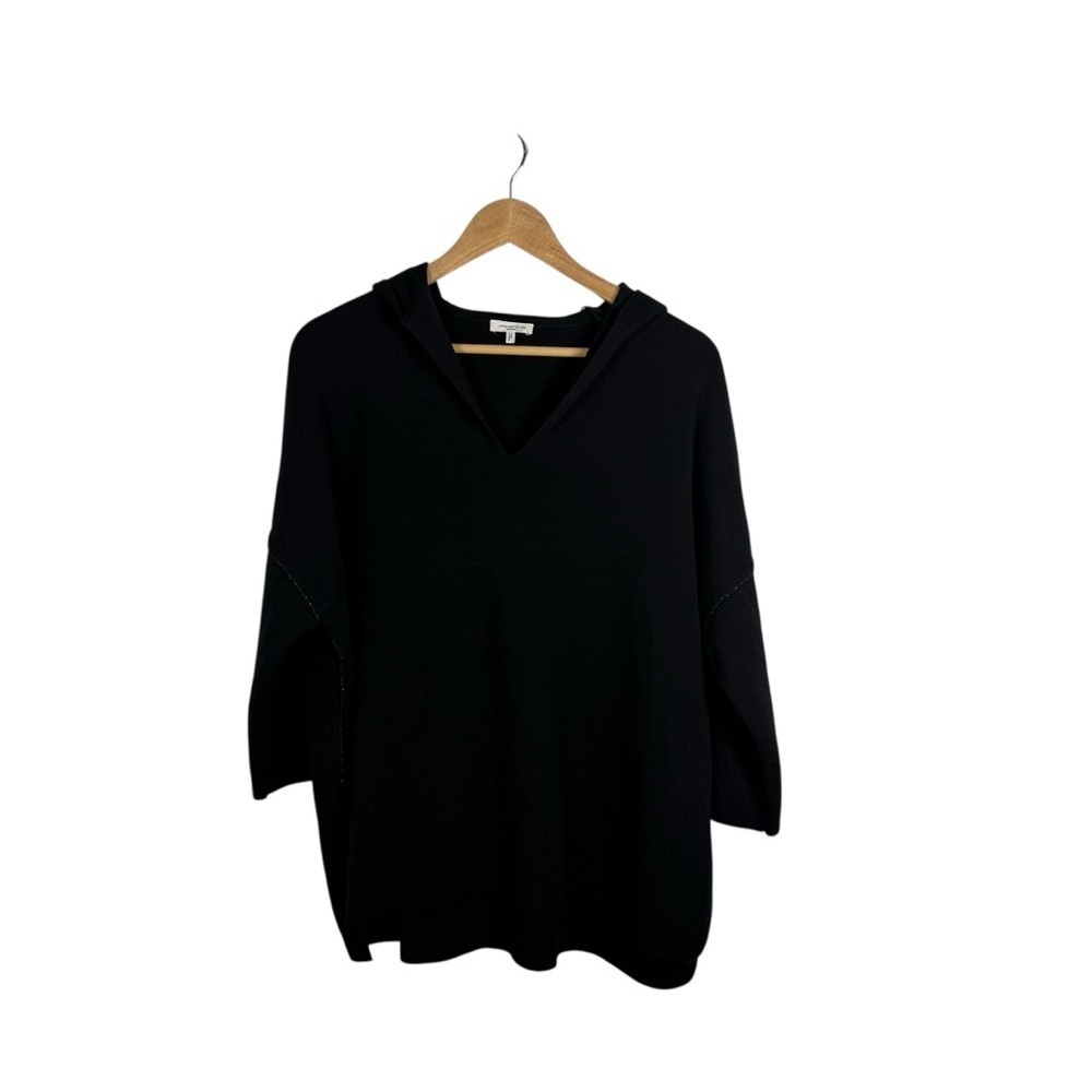 Lafayette 148 Women’s Wool Hooded Embellished Trim Tunic Black Size M/L
